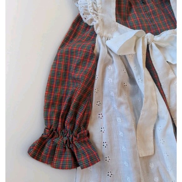 Homemade Girls 6/7 Ruffle Dress & White Eyelet Pinafore - Plaid Red & Green - Picture 11 of 16